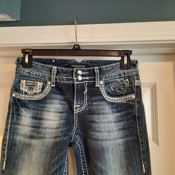 Vigoss Jeans Womens 5/6 Chelsea Capri Thick Stitch Western Cowgirl Rodeo Bling - Picture 3 of 14